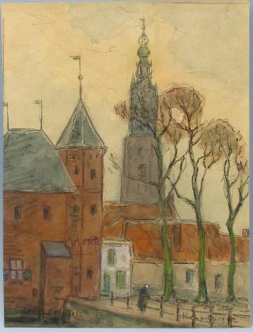 Aquarel koppelpoort Amersfoort Eduard Stoffels (1874-1951) beschikbaar voor biedingen