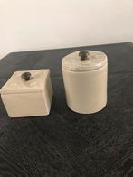 2 Brocante Aardewerk geglazuurde Potjes met Deksel, Ophalen of Verzenden