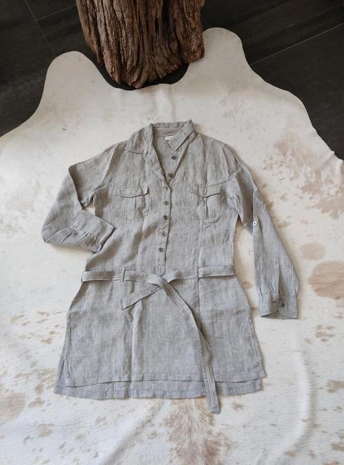 Taupe/ zandkleurige linnen blouse, maat 38, Kleding | Dames, Blouses en Tunieken, Zo goed als nieuw, Maat 38/40 (M), Ophalen of Verzenden