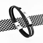 Dubbele Zwarte Leren Armband met Graveerplaat, Birgitta-Gracht 33, 6465 EL Kerkrade, Nederland, Verzenden, Zwart, Nieuw