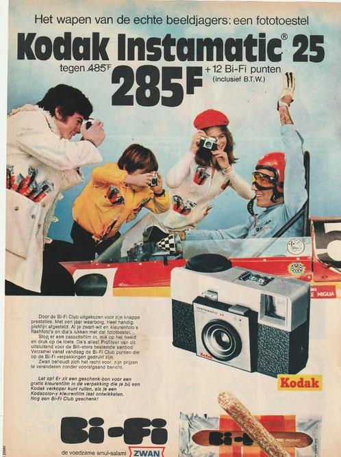 retro reclame 1971 Bi-Fi worstjes Kodak camera Instamatic, Verzamelen, Retro, Overige typen, Verzenden