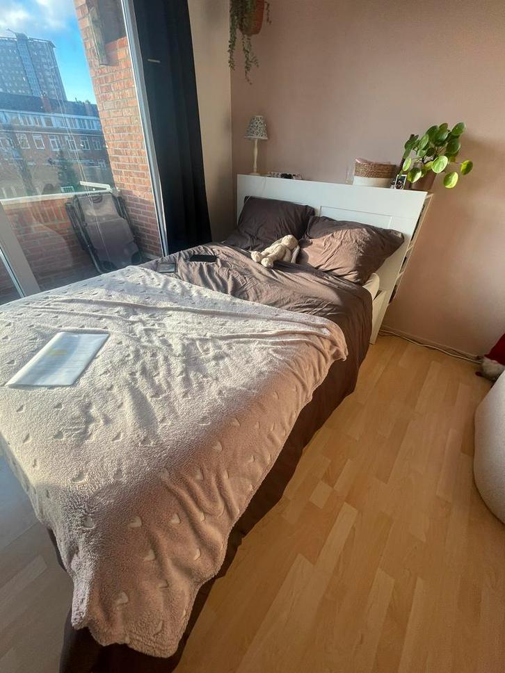 IKEA Brimnes bed 160x200 cm, Huis en Inrichting, Slaapkamer | Complete slaapkamers, Zo goed als nieuw, Twijfelaar, Ophalen