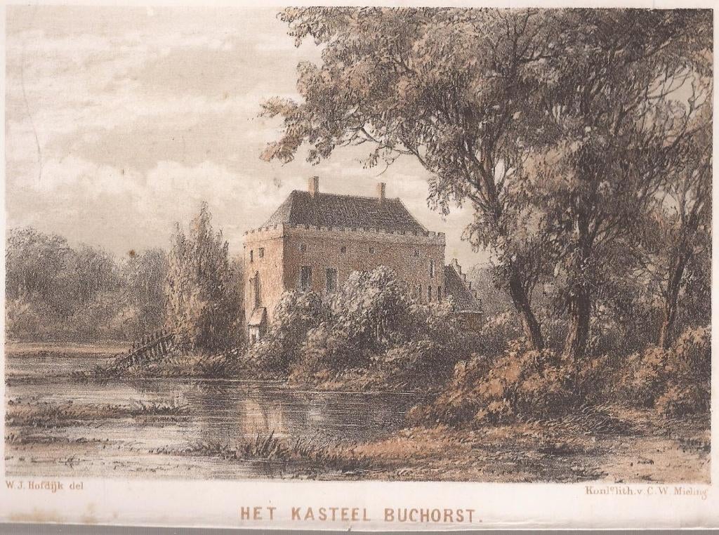 Het Kasteel Buchorst Litho W.J. Hofdijk 1857 Zalk, Ophalen of Verzenden