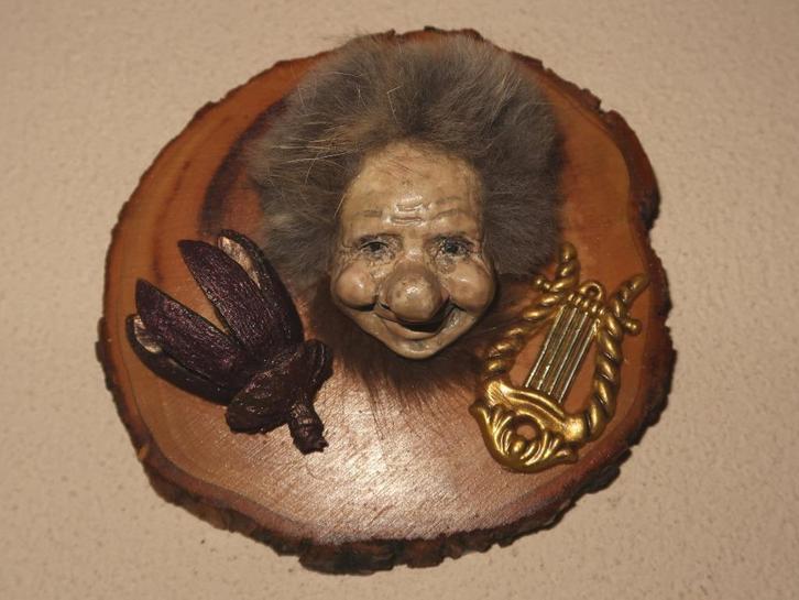 unieke Trol WandDecoratie, deco TrollenHoofd op WandBordje, Antiek en Kunst, Curiosa en Brocante, Ophalen of Verzenden