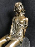 Bronzen sensuele halfnaakte dame, J.Patoue zuiver mooi brons, Antiek en Kunst, Kunst | Beelden en Houtsnijwerken, Ophalen of Verzenden