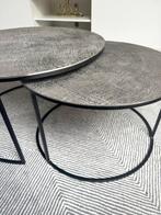Set van 2x RENGO salontafel / Zilverkleurig Blad/Zwart Frame, Ophalen, Gebruikt, 50 tot 100 cm, Rond
