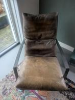 Prachtige leren fauteuil bruin/grijs, Ophalen, Gebruikt, 100 tot 125 cm, Leer