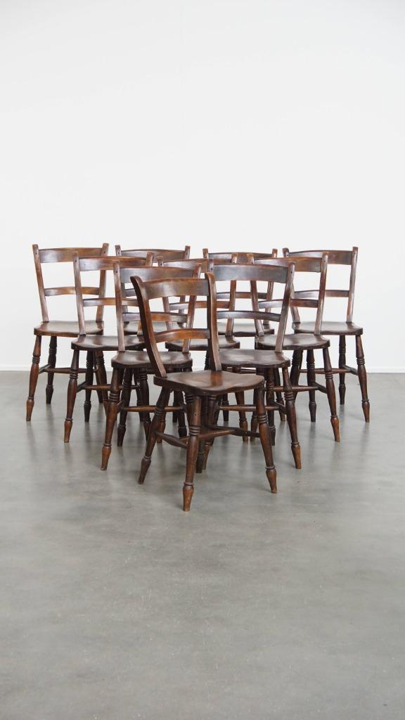 Set van 10 antieke Engelse Oxford eetkamer/ keuken stoelen, Antiek en Kunst, Antiek | Meubels | Stoelen en Banken, Ophalen
