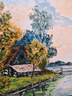1989 Schilderij Landschap met Schuur - Jelle, Antiek en Kunst, Ophalen of Verzenden
