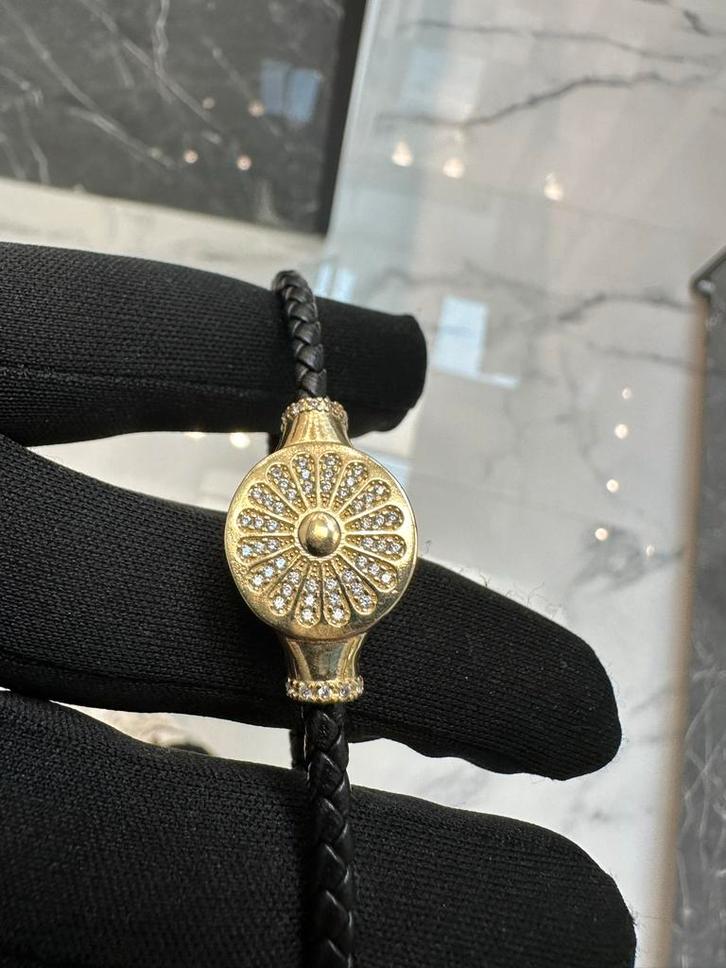 14k Rolleman Leren Armband met zirkonia, Sieraden, Tassen en Uiterlijk, Armbanden, Nieuw, Goud, Zwart, Met kristal, Ophalen of Verzenden