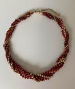 Feestelijke ketting collier (donker rood +goudkleurige kraal, Overige materialen, Verstelbaar, Ophalen of Verzenden, Zo goed als nieuw