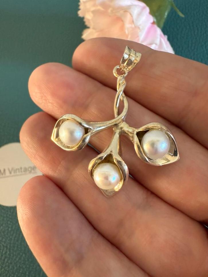 R250/ Zilveren Kelk Hanger met Parels, Sieraden, Tassen en Uiterlijk, Kettinghangers, Gebruikt, Zilver, Zilver, Verzenden