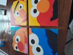 Canvas, Sesamstraat Bert, Ernie, Elmo en Cookie, Ophalen, Zo goed als nieuw, Wanddecoratie