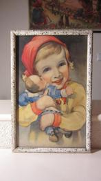 oud schilderijtje - ca 1950 - meisje met poppen kind - prent, Ophalen