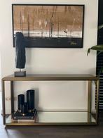 Eichholtz Callum Console Tafel Messing Rookglas Spiegelglas, Ophalen, Met plank(en), 100 tot 150 cm, Glas