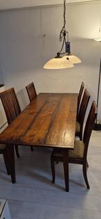 Kersenhouten eettafel met 6 unieke stoelen, Huis en Inrichting, Ophalen, Gebruikt, 200 cm of meer, 50 tot 100 cm