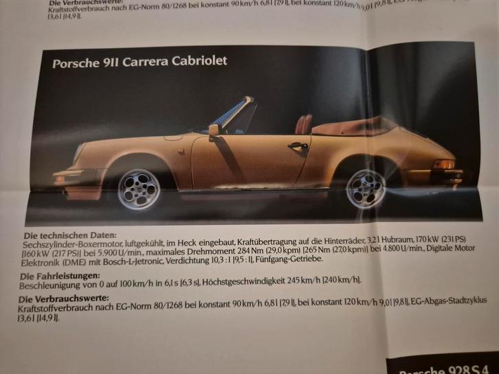 1986 als nieuw zijnde Porsche 911 folder Porsche 928 S4 V8, Boeken, Auto's | Folders en Tijdschriften, Zo goed als nieuw, Porsche