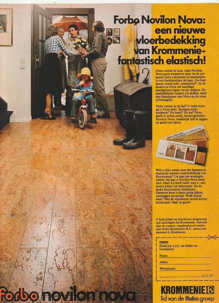 Retro reclame 1978 Krommenie Forbo Novilon vloeren, Verzamelen, Retro, Overige typen, Verzenden