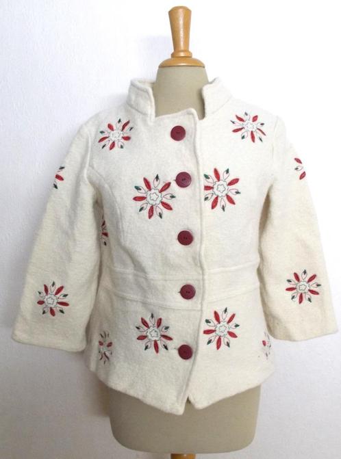 Mooi beige/rood folklore vilt/wollen hand gemaakt jasje! L, Kleding | Dames, Jasjes, Kostuums en Pakken, Zo goed als nieuw, Jasje