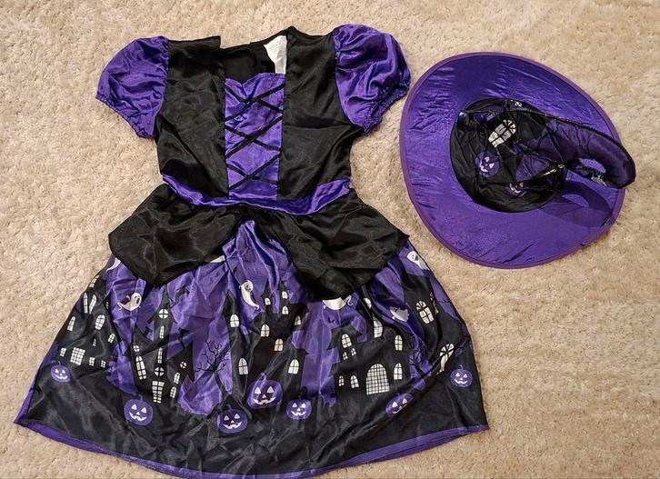 Paars Heksenkostuum Meisje 10-12 jaar, Kinderen en Baby's, Carnavalskleding en Verkleedspullen, Zo goed als nieuw, Meisje, 134 t/m 140