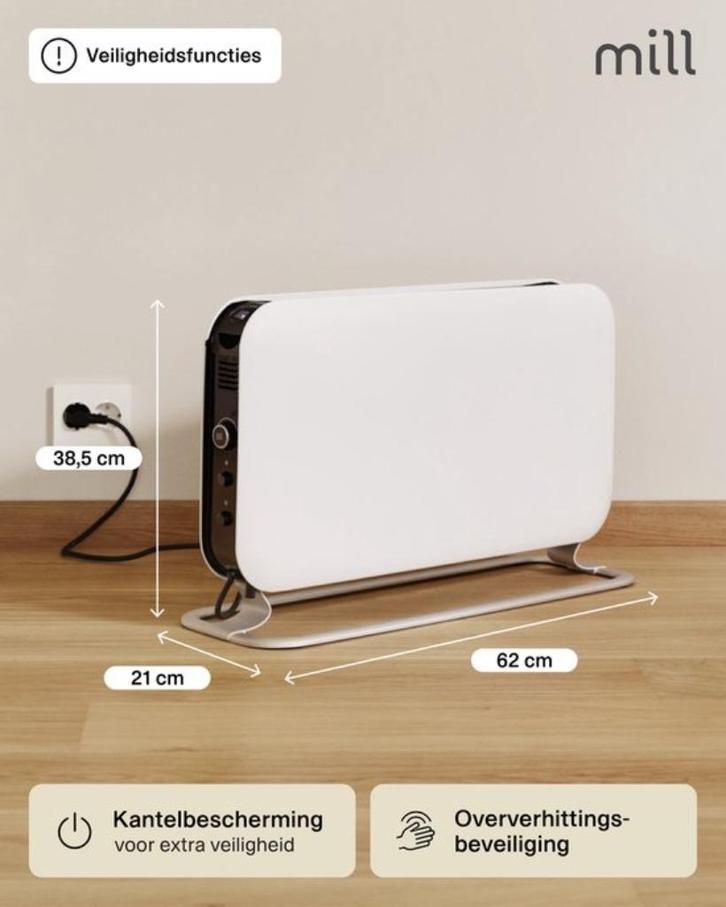 Mill Electrische Convector Kachel, Doe-het-zelf en Verbouw, Verwarming en Radiatoren, Zo goed als nieuw, Kachel, 800 watt of meer