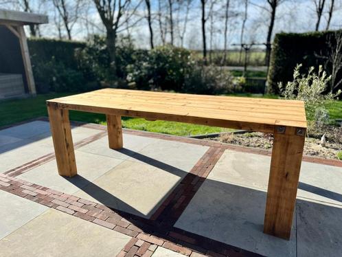 Robuuste houten eettafel 220x90 cm, Huis en Inrichting, Tafels | Eettafels, Zo goed als nieuw, 50 tot 100 cm, 200 cm of meer, Vijf personen of meer