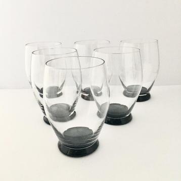 6 wijnglazen - waterglazen op zwarte voet - Art Deco ⭐ beschikbaar voor biedingen