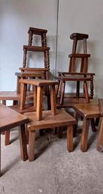 Vintage brutalist massief eiken krukje bankje tafelje opstap, Ophalen of Verzenden, Gebruikt, Hout