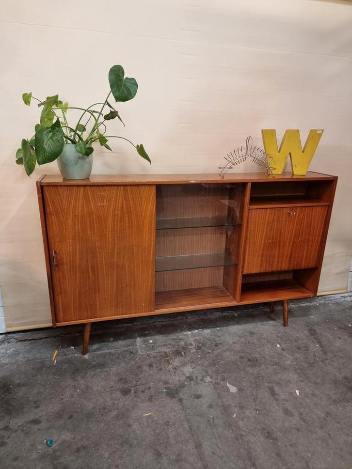 Vintage wandkast met schuifdeuren en bar jaren 60, Huis en Inrichting, Kasten | Wandmeubels, Zo goed als nieuw, Minder dan 100 cm