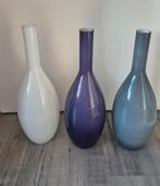Set van 3 glazen vazen - Wit, Paars, Lichtgrijs, Antiek en Kunst, Ophalen of Verzenden