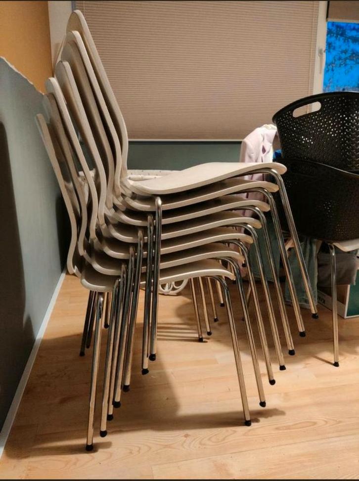 8 Vintage Gilbert IKEA Stoelen - Wit/Chroom, Huis en Inrichting, Stoelen, Gebruikt, Vijf, Zes of meer stoelen, Kunststof, Metaal