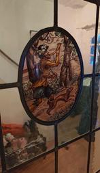 Hand beschilderd Glas in lood raam met jachttafereel, Antiek en Kunst, Antiek | Glas en Kristal, Ophalen