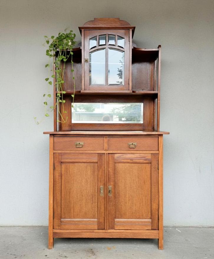 Antieke brocante Art Deco servieskast vintage vitrinekast, Antiek en Kunst, Curiosa en Brocante, Ophalen of Verzenden