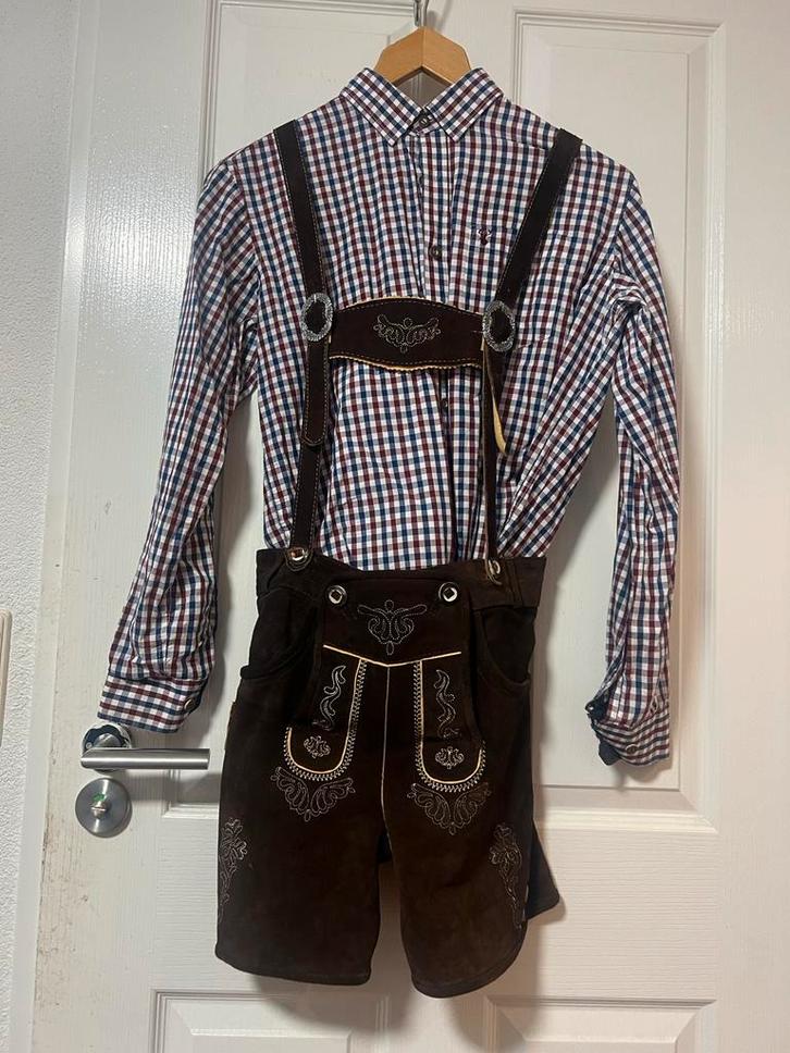 Lederhose Hause Huberts (164) + blouse (S) ZGAN, Kinderen en Baby's, Carnavalskleding en Verkleedspullen, Zo goed als nieuw, Jongen