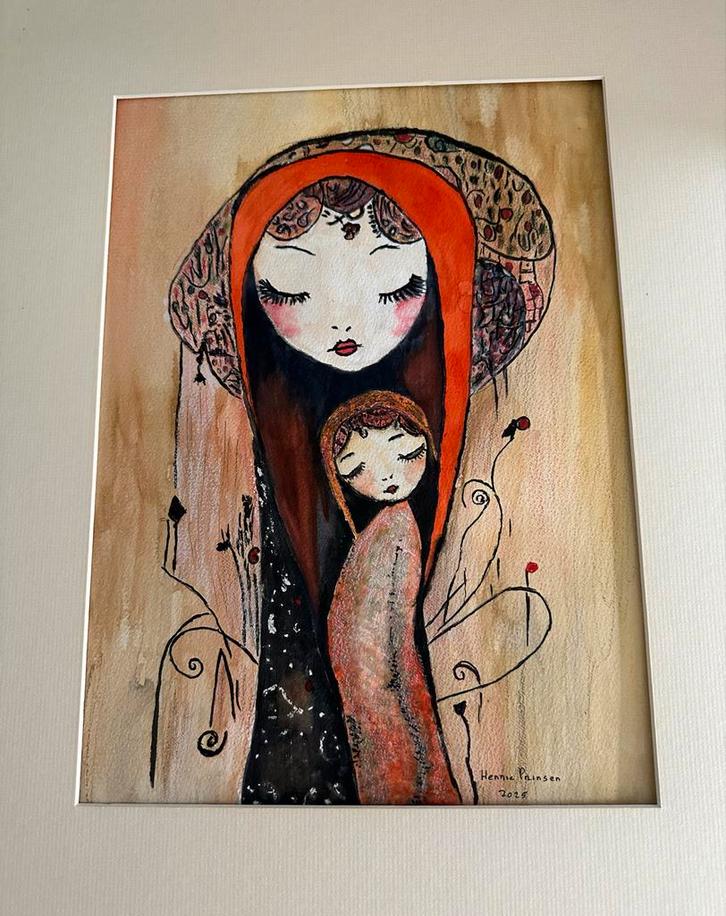 Aquarel Moeder en Kind - Hennie Prinsen 2020, Antiek en Kunst, Kunst | Tekeningen en Foto's, Ophalen of Verzenden
