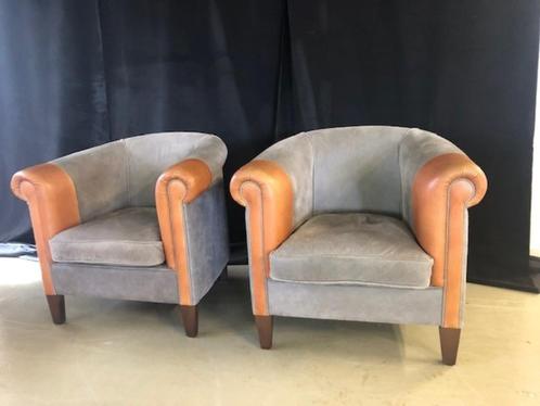Prachtige pilotenleren clubfauteuils met cognac kleurige arm, Huis en Inrichting, Fauteuils, Gebruikt, Leer, 50 tot 75 cm, 75 tot 100 cm