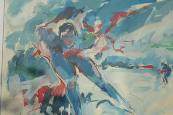 Groot schilderij Karl Willard 'De Schaatser' 1987 beschikbaar voor biedingen