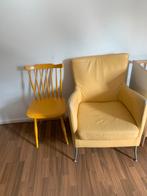 Gele stoel en gele fauteuil te koop, Huis en Inrichting, Fauteuils, Ophalen, Gebruikt, 50 tot 75 cm