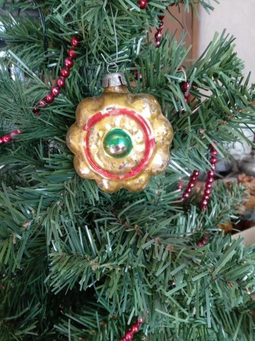 mooie oude wat dikker glas kerstbal model bloem, Diversen, Kerst, Gebruikt, Ophalen of Verzenden
