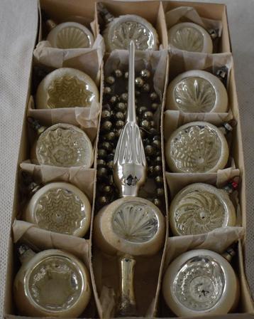 oude/antieke set kerstballen deukballen + piek glas ketting beschikbaar voor biedingen