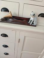 Mooi beeld met hond en grammofoon afmetingen zijn 36 lang en, Ophalen, Gebruikt, Rechthoekig, Metaal