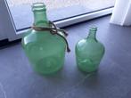 kruikvazen in groen glas 2 stuks groot en klein, Ophalen of Verzenden, Minder dan 50 cm, Groen, Glas