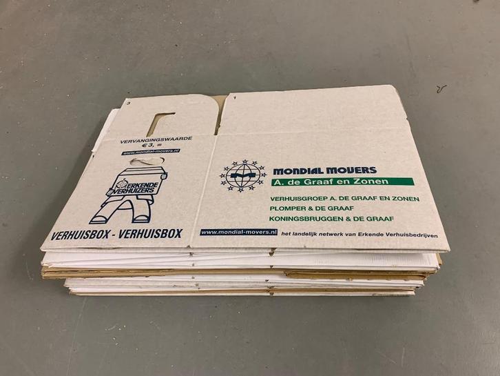 Gebruikte verhuisdozen, diverse merken door elkaar., Doe-het-zelf en Verbouw, Kratten en Dozen, Gebruikt, Doos, 50 tot 75 cm, 35 tot 50 cm