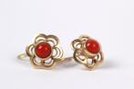 Vintage 14K goud oorbellen set met natuurlijk koraal, Verzenden, Met edelsteen, Goud, Goud
