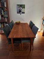 Eettafel met 6 leren stoelen, Huis en Inrichting, Tafels | Eettafels, Ophalen, Gebruikt, 50 tot 100 cm, Vijf personen of meer