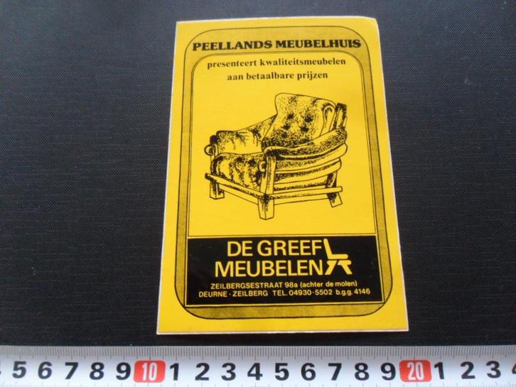 sticker Deurne Zeilberg DE GREEF Meubelen Peellands Meubelhu, Verzamelen, Stickers, Zo goed als nieuw, Bedrijf of Vereniging, Ophalen