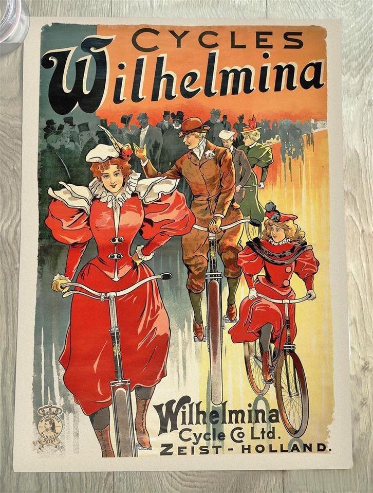 Wilhelmina Cycles Zeist Grote Art Deco Fiets Poster Affiche, Fietsen en Brommers, Fietsaccessoires | Overige Fietsaccessoires