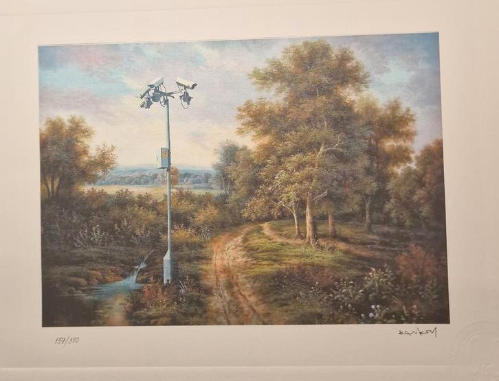 Banksy Litho - Beveiligingscamera's in Landschap, Antiek en Kunst, Kunst | Schilderijen | Klassiek, Ophalen of Verzenden