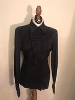 VINTAGE BLOUSE HEIDEMANN BLACK CHABOT, Maat 38/40 (M), Verzenden, Zwart, Zo goed als nieuw
