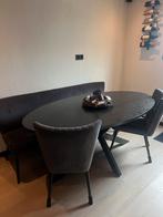 Grijze eetkamerbank met 2 stoelen - Set, Huis en Inrichting, Stoelen, Ophalen, Gebruikt, Twee, Stof